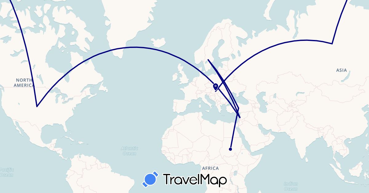 TravelMap itinerary: driving in Hungary, Lebanon, Russia, Sudan, Sweden, Turkey, United States (Africa, Asia, Europe, North America)